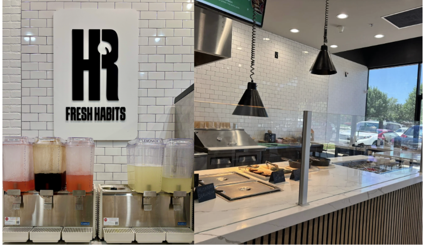A compilation of pictures of the inside of Hummus Republic.
